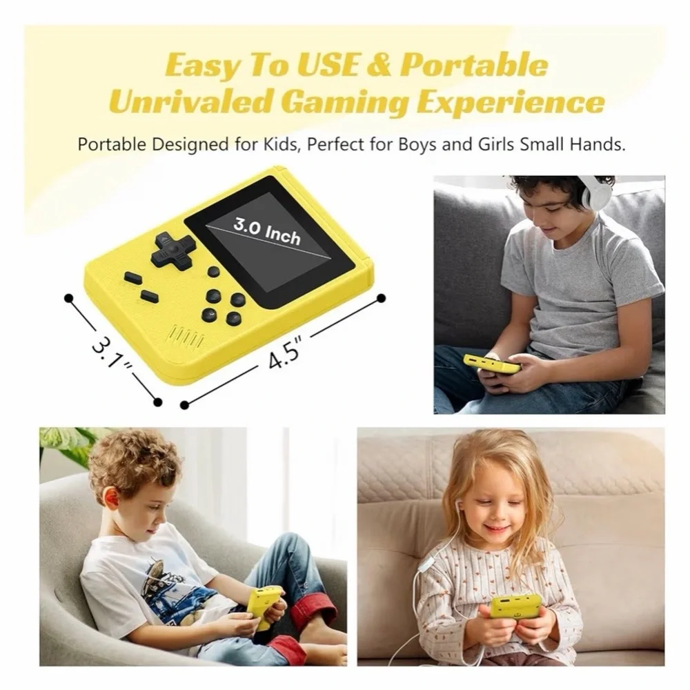 Portable handheld game console with 400+ retro games – yellow